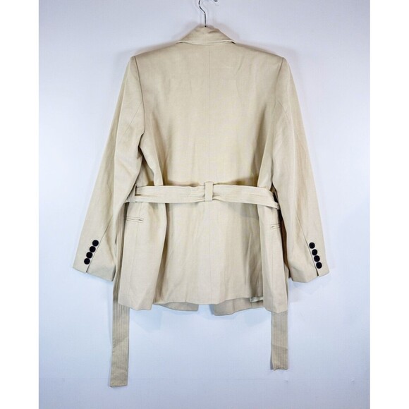 NWT ba&sh Blazer Beige Abby Jacket Belted Peak Lapel Long Sleeve 3 US Large - Picture 3 of 11